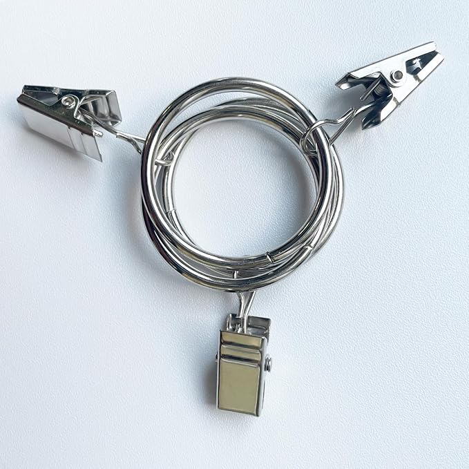 40 Pack Curtain Rings with Clips, Drapery Clips with Rings, Drapes Rings 1.26 in Interior Diameter, Fits up to 1 Inch Curtain Rod, Silver