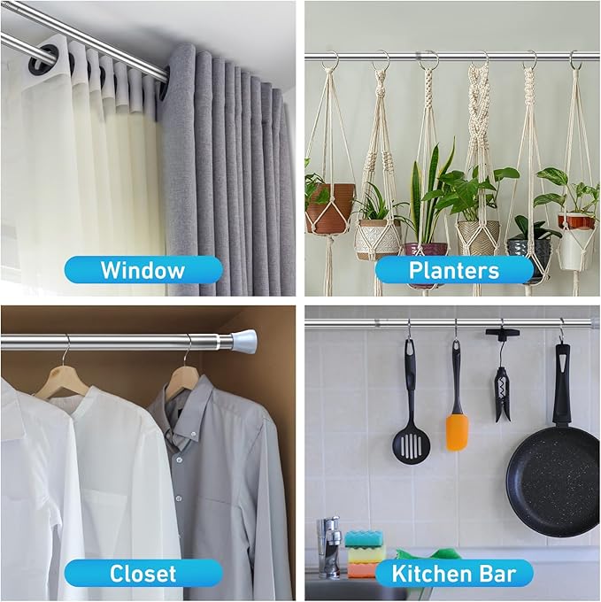 Tension Curtain Rod for Windows 27 to 50 Inch，Silver Spring Tension Rods short curtain rod Adjustable Spring Rod Extendable Tension Rod for Kitchen, Bathroom, Window, Bookshelf.