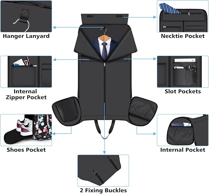 Convertible Garment Duffel Bags for Travel - Carry on Garment Duffle with Toiletry Bag Storage Bag Large Travel Duffel Bag 2 in 1 Hanging Suit Bag Weekender Bag for Men Women 3pcs Set