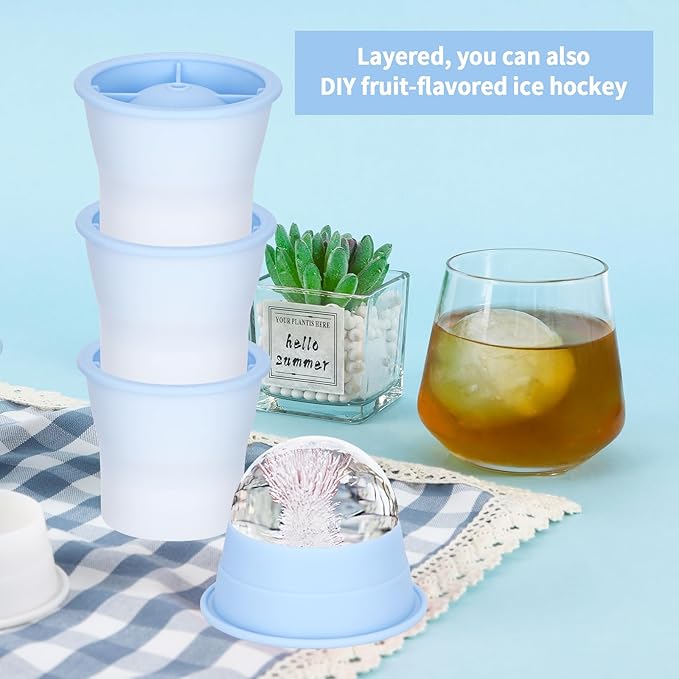 (Upgrade) Ice Molds 6 PCS, Silicone Sphere Ice Mold Maker, Stackable Easy Release Circle Ice Cube Mold with Lids, Spherical Ice Makers with Lids for Whiskey, Cocktails, Bourbon, and Drinks
