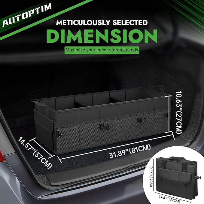 AUTOPTIM Car Trunk Organizer - 85L Collapsible Car Organizer with Non Slip Bottom for Groceries, Trunk Storage with Base Panel for SUV Sedan Van, 3 Compartments (Black, X-Large)