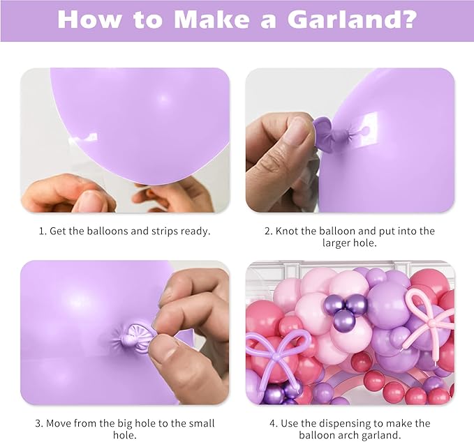 Pink and Purple Balloon Garland Arch Kit, 120Pcs Purple Light Pink Bow Balloons in 8/12/5 Inch Different Sizes for Girl Women Bridal Wedding Birthday Baby Shower Party Decoration