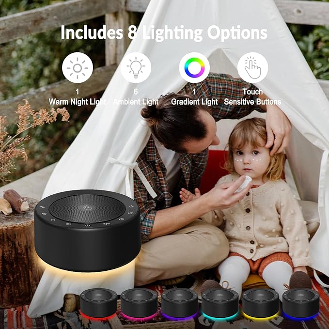 Nursery Lamp with Sound Machine, Mood Lighting, 7 Colors Night Light, 30 Soothing Sounds, White Noises for Baby, Adults. Timer, Plug in, Memory Function, Touch Control