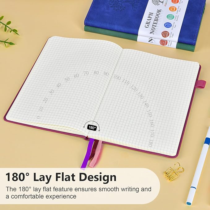 Graph Paper Notebook, 160 Pages Grid Journal for women & men, A5 Hardcover Leather Graphing Notebook for School, Work, Travel, Note Taking 5.9”x8.5” (Burgundy)