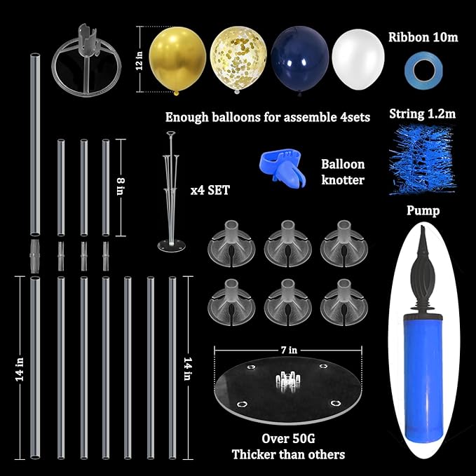 4 Set Blue Gold Balloon Stand Balloon Centerpieces Table Decorations for Birthday Wedding Anniversary Retirement Graduation Decorations Class of 2026 New Years Eve Party Supplies