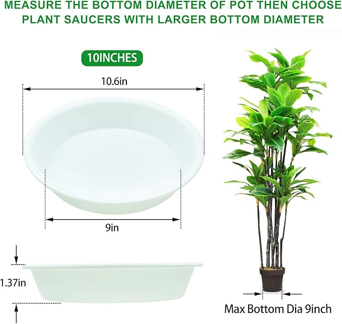 TITE 3 Pack Plant Saucer Heavy Duty Sturdy Drip Trays for Indoor and Outdoor (10 Inch, White)