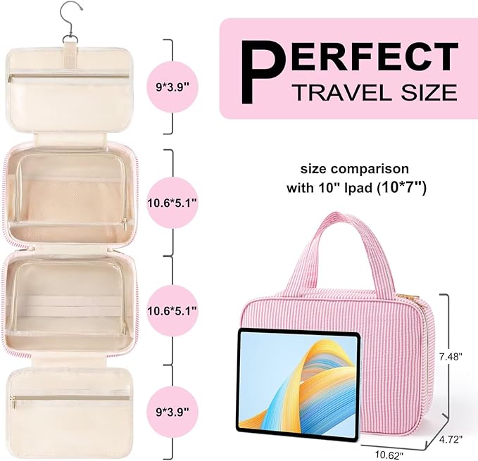 TOPEAST Stocking Stuffers for Teen Girls Christmas Gifts - Travel Hanging Toiletry Bag, Personalized Initial Toiletry Pouch, Gifts for Mom Daughter Sister Friends, Letter C, Pink