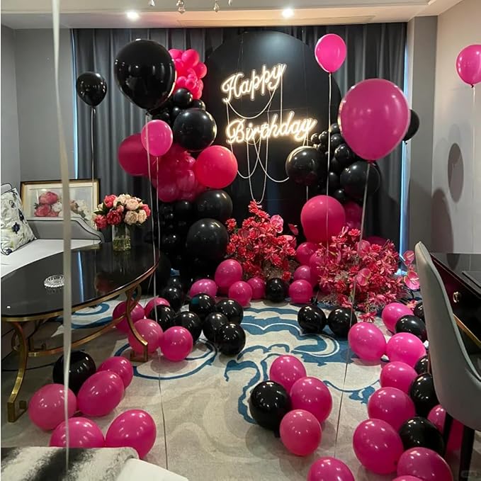 MEBAY Hot Pink Black Rose Gold Balloon Arch Garland Kit, 146 Pcs Rose Red Tender Pink Black Confetti Rose Gold Balloons for Graduation Birthday Party Baby Shower Wedding Decorations