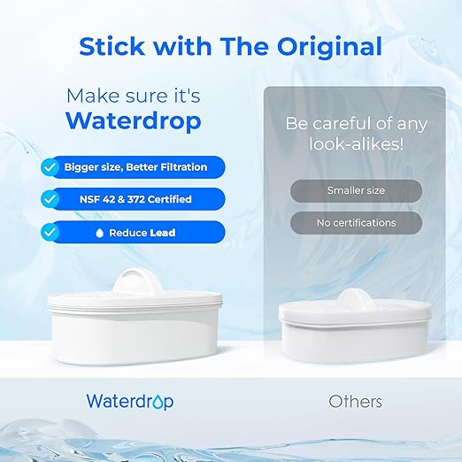 [Original] Waterdrop PF-01A Replacement Filters for Waterdrop Pitcher Filtration System, Reduces Lead, PFAS, PFOA/PFOS, Chlorine, Last Up to 3 Months or 200 Gallons, 4 Pack