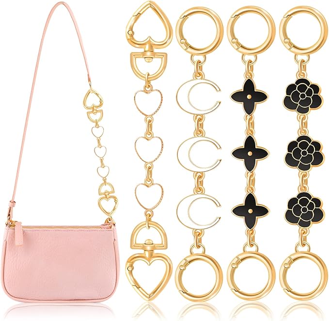4Pcs Bag Extender Chain (White and Black Multishapes) Purse Extender Chains Bag Strap Extender for Handbags Shoulder Bag, Metal Gold Chain Replacement Purse Bag Chains Accessories Mother's Day