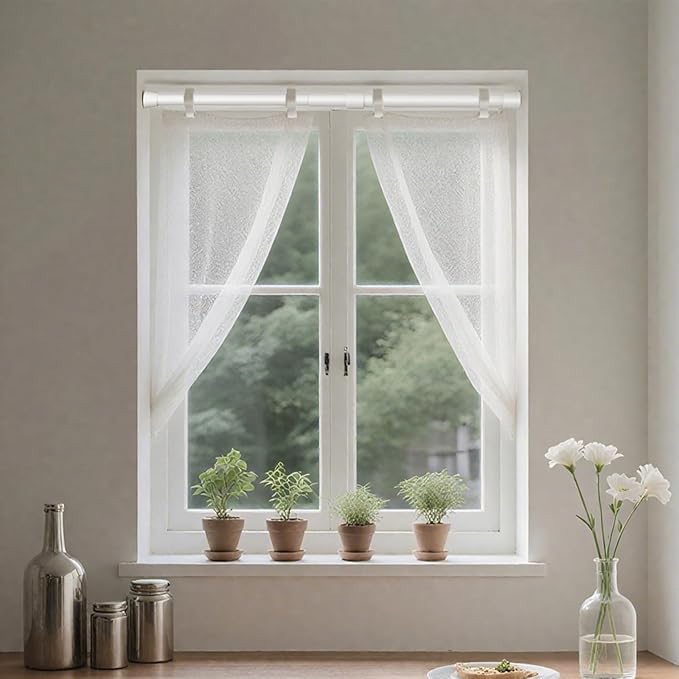 Spring Tension Rods 29-42 Inches Adjustable Small Short Curtain Rod No Drill Anti-slip for Windows, Kitchen, Bathroom, Doors, Closet, Doorway 30 to 41 inch (White)