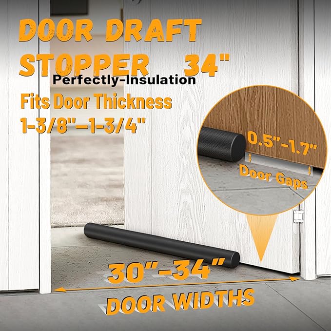MAXTID Door Draft Stopper for Bottom of Doors Noise Blocker Large Door Sweep Under Door Light Blocker Adjustable 34" Black