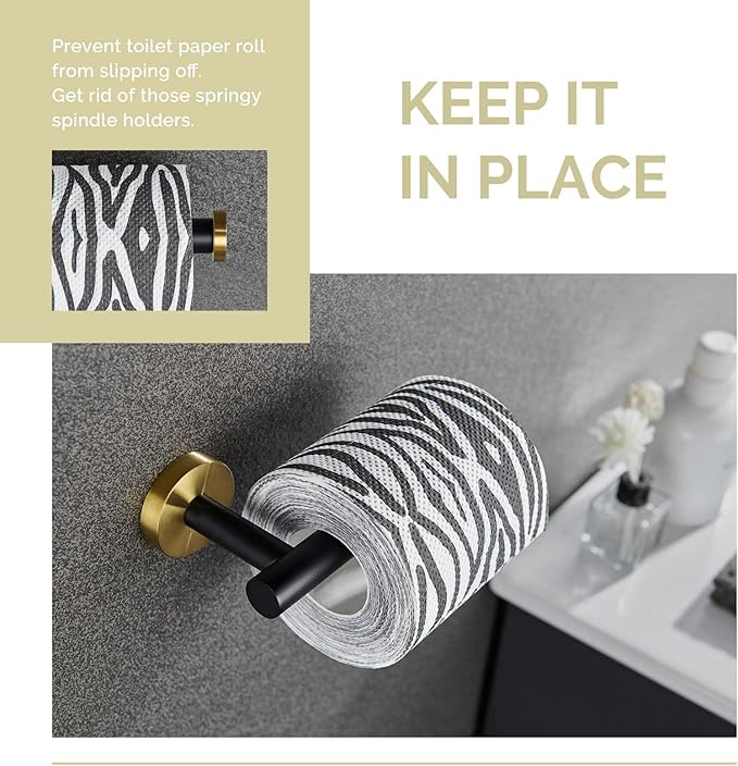 Toilet Paper Holder Black & Gold, Angle Simple Stainless Steel Bathroom Tissue Hanger, Lavatory Paper Roll Dispenser Wall Mount