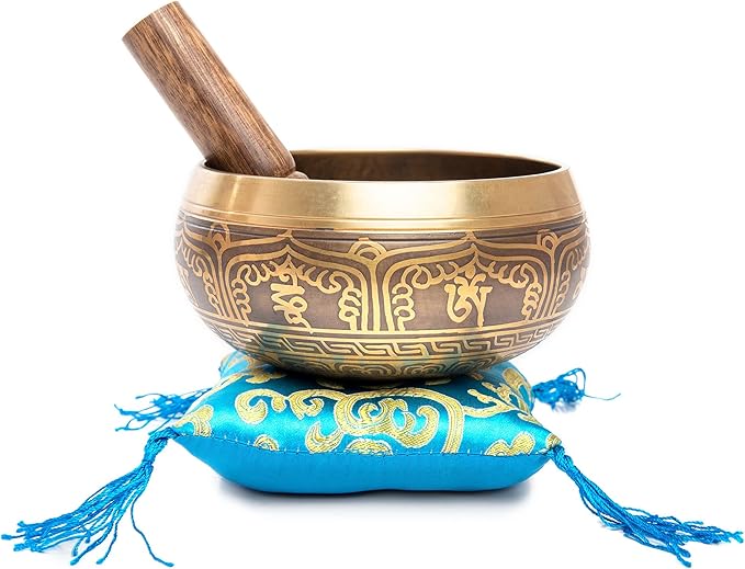 Tibetan Singing Bowl Set - Easy To Play Authentic Handcrafted For Meditation Sound Chakra Yoga Healing 4 Inches By Himalayan Bazaar (Gold & Turquoise)