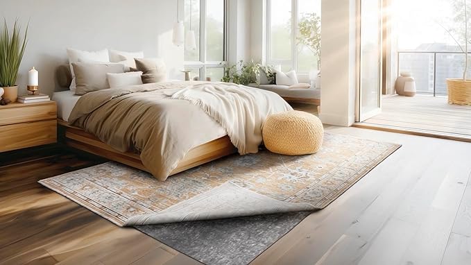 Mohawk Home 10' x 14' Premium Luxury Non Slip Rug Pad 1/4 Thick Dual Surface Felt + Rubber Gripper - Safe for All Floors, Synthetic Fiber, Grey