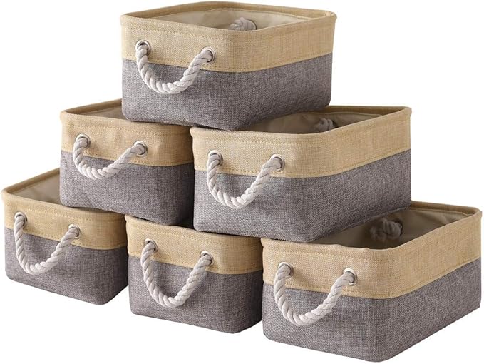 TheWarmHome Storage Baskets for Organizing - 11.8x7.8x5.2 inch Small 6 Pack Storage Bins for Shelf, Fabric Storage Cubes Organizer for Baby Toys Nursery (Gold & Grey)