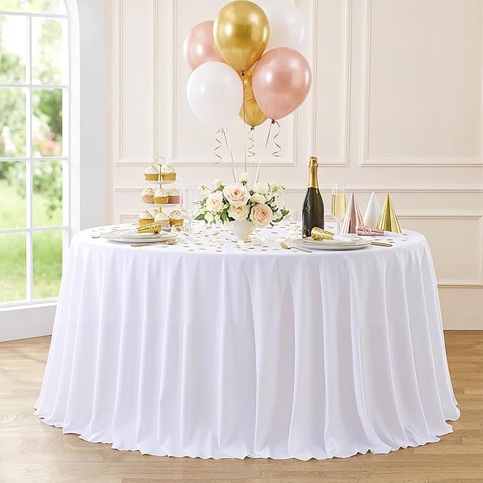 4 Pack White Round Tablecloths 60in White Round Table Cloth for Wedding Birthday Party Bridal Shower Reusable Washable Polyester Circle Table Cover for Kitchen Dining Buffet Cake Banquet Decorations