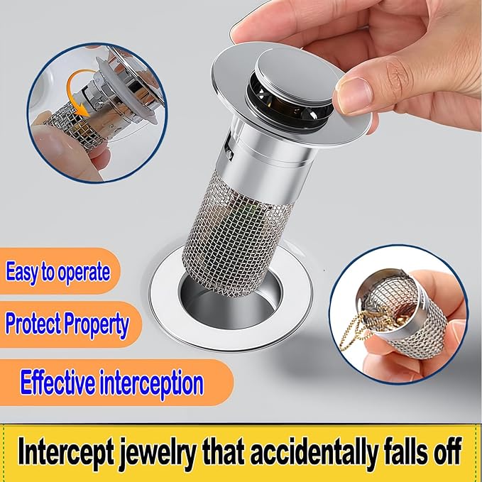 Bathroom Sink Drain Strainer, Pop-up Sink Stopper Hair Catcher with Removable Stainless Steel Filter Basket,Universal Drain Plug Filter Replacement for Bathroom Shower Sink Stopper(2Pcs)