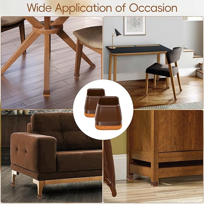 28Pcs Square Chair Leg Floor Protectors with Wrapped Felt Bottom, Silicone Chair Leg Protectors for Hardwood Floors, Chair Legs Cover Prevents Scratches & Reduce Noise (Brown XS Fit 0.63"-0.83")