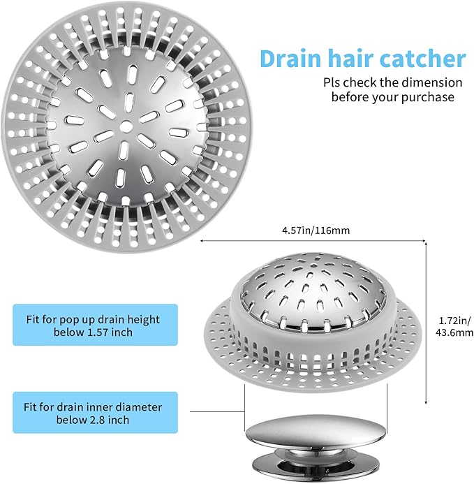 Aluvor Shower Drain Hair Catcher, Shower Drain Cover, Bathtub Drain Hair Catcher for Pop-Up & Regular Drains