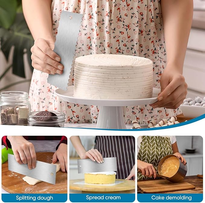 SenseYo 6 Pcs 9 Inch Stainless Steel Cream Cake Scraper Smoother Comb with Double Sides for Decorating Icing Mousse Butter