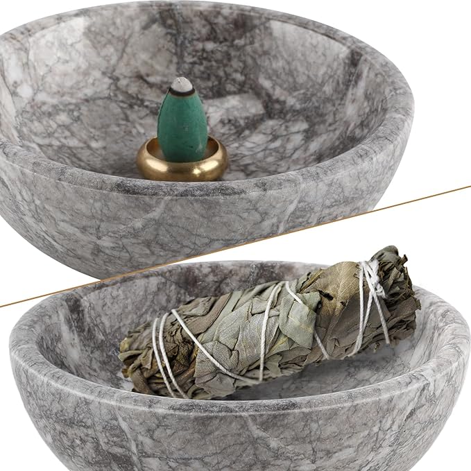 Koville Moroccan Natural Marble Incense Holder, Incense Holders for Sticks, Sturdy Incense Burner Ash Catcher, Ideal for Meditation, Relaxing, Easy to Clean(Gris Lido)