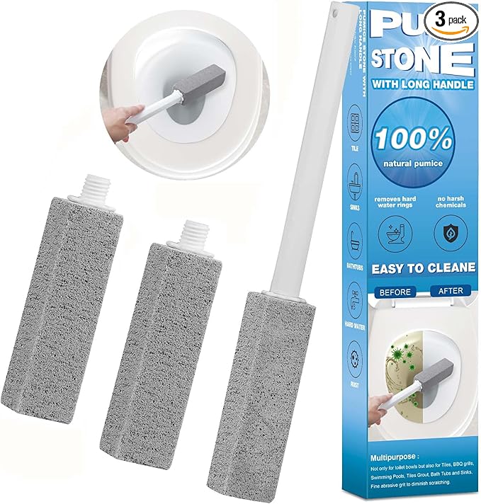 3 Packs Pumice Cleaning Stone with Extra Long Handle, Pumice Stone for Toilet Bowl Clean for Cleaning Toilets, Bathtubs, Grills, Swimming Pools, Sinks