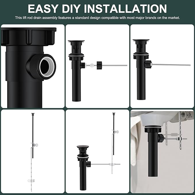 KENES Oil Rubbed Bronze Bathroom Sink Drain Assembly with Lift Rod, Bathroom Sink Drain with Overflow, Lavatory Pop Up Drain Stopper for Bathroom Vanity Sink, LJ-P701-8