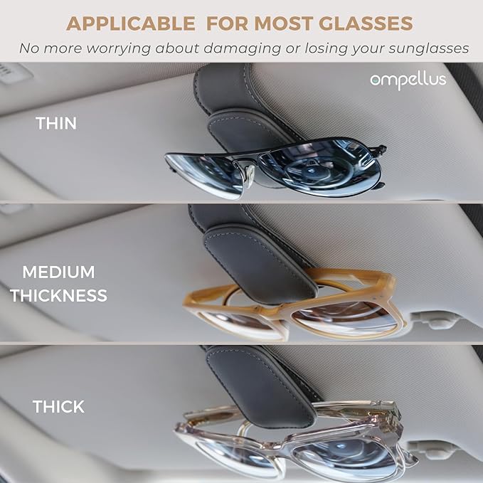 2 Pack Magnetic Leather Sunglass Holder, Eyeglass Hanger Clip for Car Sun Visor, Suitable for Different Size Eyeglasses (Purple, 2 Pack)