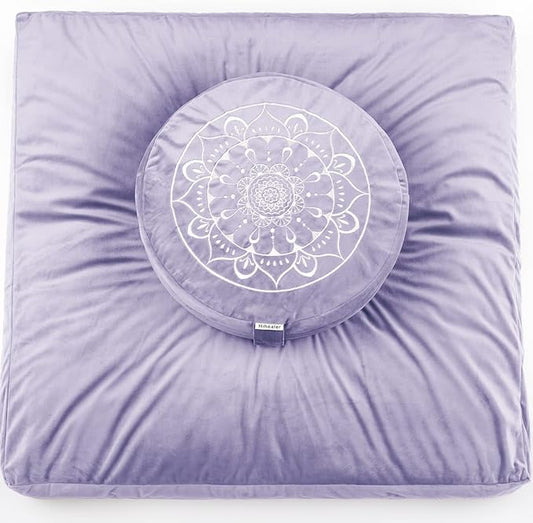 Hihealer Meditation Cushion - Large Velvet Zafu Floor Pillow for Adults and Women - Comfortable Yoga Pillow with Traditional Tibetan Buckwheat Filling for Meditation and Relaxation