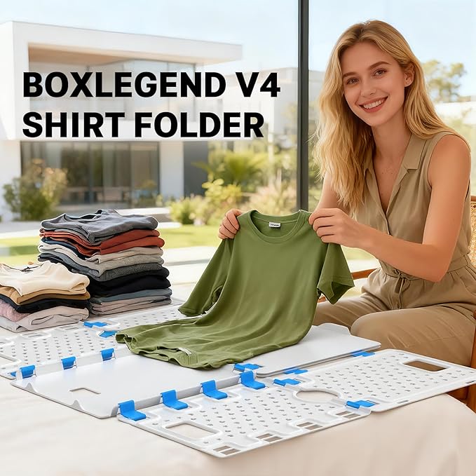 BoxLegend V4 Shirt Folding Board T-Shirt Folder Thickened Widened Lengthened Elevated Save Closet Space Unified Shirt Size PP Durable Plastic Helper Tool for Adults Children XS, 28.7''x23.8'' White