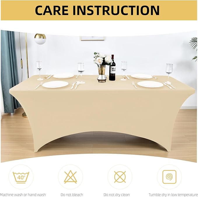 ZarzaaSik 6-Pack 6ft Spandex Table Covers for Rectangle Standard Folding Tables - Wrinkle Resistant Stretch Tablecloths - Ultimate Fitted Table Protector for Parties, Trade Shows, Wedding