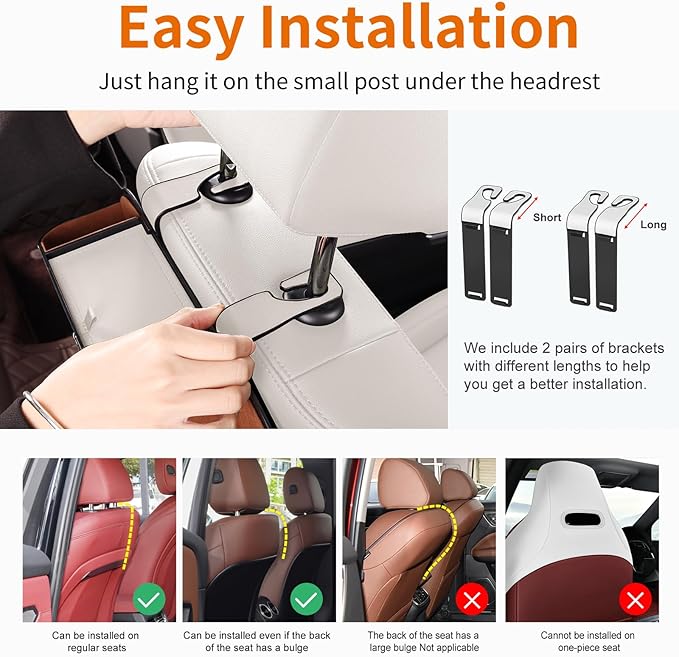 Sancaral Car Rear Backseat Extra Multifunctional Drink Cup Holder Organizers with Tissue Storage Box Organizer & Hooks for Car Seat Back. White