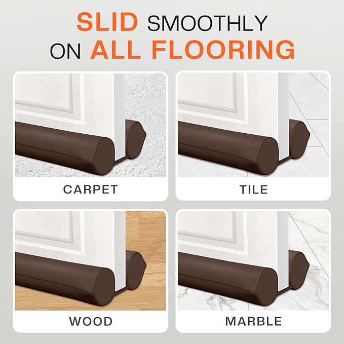 Comfyanno Under Door Draft Stopper - Bottom Door Gap Filler & Seal - Fits 24” to 30” Door, Blocks Cold Air, Noise, Sound, Wind, Bugs, Easy to Install, Double-Sided Block, No Adhesive, Brown