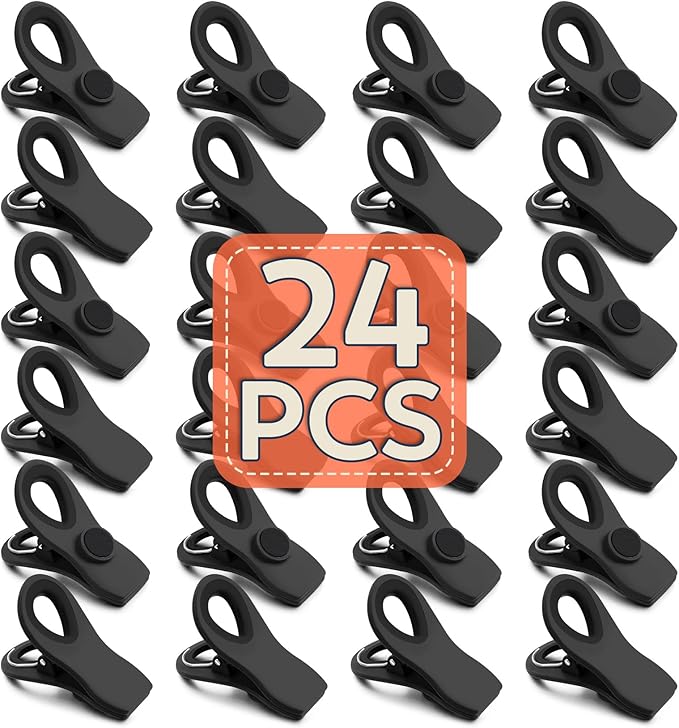 FINDMAG 24 Pack Chip Clips for Food Storage, Magnetic Plastic Bag Clips with Strong Magnet for Fridge, Edge Clamp, Snack Bags, Chips, and Kitchen Use (Black)