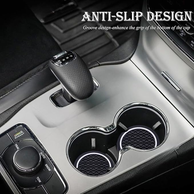 4-Piece Anti-Slip Car Cup Coaster Set – 2.75 Inch Auto Insert Drink Mats, Perfect for Coffee & Beverages – Stylish Interior Decor for Women & Girls (Black & White)