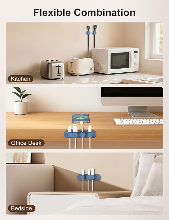 6 Pack Magnetic Cable Clips [1s Open/Lock], Laitver Cord Organizer Holder Strong Adhesive Desk Cable Management- Organize Charging Cords Neatly for Home, Office, Car,Desk, Nightstand-Porcelain Blue