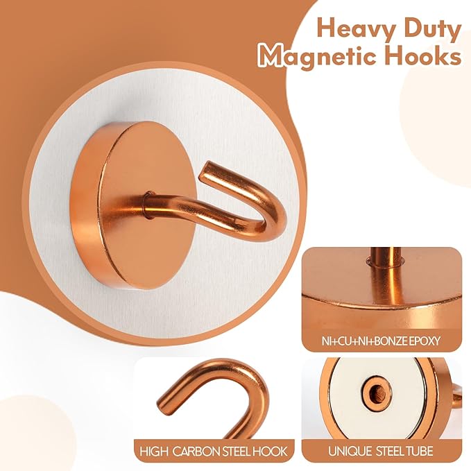 Neosmuk Magnetic Hooks, Cruise Ship Essentials, 120lb+ Heavy Duty Magnetic Hooks for Cruise Cabins, Refrigerator, Grill, Hanging, and Travel | Extra Strong Must-Have Magnet Hook, Bronze