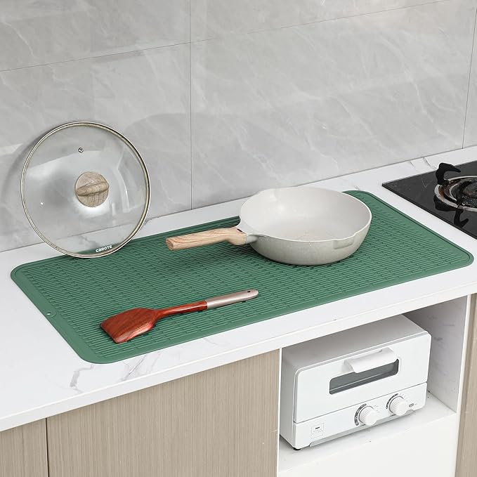 MicoYang Silicone Dish Drying Mat for Multiple Usage,Easy clean,Eco-friendly,Heat-resistant Silicone Mat for Kitchen Counter or Sink,Refrigerator or Drawer Liner Green 5XL 36inches x 18inches