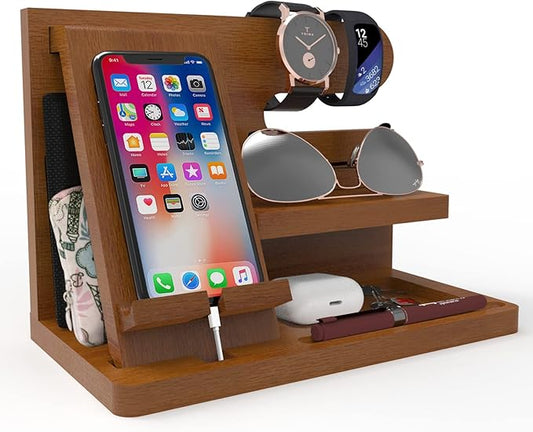 Mens Gifts Ideas Nightstand Organizer for Men Wood Phone Docking Station for Dad Father Boyfriend Husband Grandpa Birthday Gift for Mens Christmas Day Presents