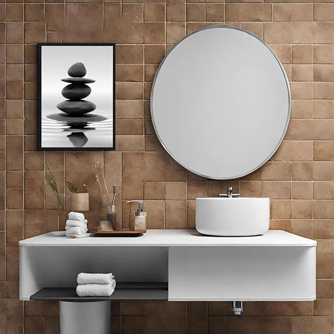 DCMVJHZV Framed Black and White Bathroom Wall Art Zen Stones in the water Bathroom Wall Art Yoga Meditation Picture Wall Decor Spa Room Bedroom Living Room Wall Painting Print (12"x16")