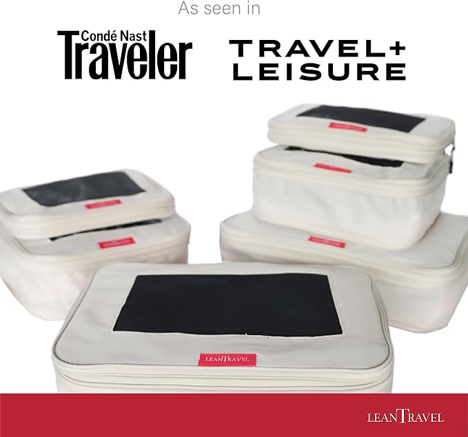 LeanTravel Compression Packing Cubes for Travel Organizers with Double Zipper (6-Pack (2L+2M+2S), Sand)