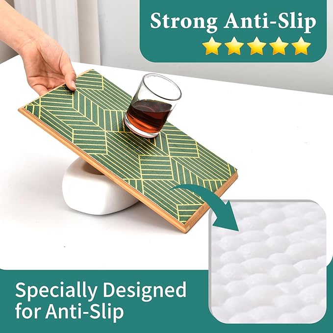 Shelf Liners for Kitchen Cabinets 23.6in x 30FT, Non-Adhesive Cabinet Liner, Strong Non-Slip Thickened Gold Green Geometric Drawer Liner, Easy to Clean for Shelf, Cabinet with Knife and Tape Measure
