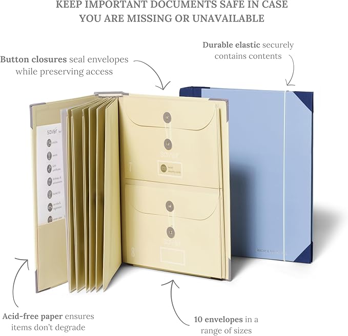 The Folio® Important Document Organizer by Savor |Binder with Guided Labels, Acid-Free File Folder with 10 Pockets for Home, Legal, Medical Papers | Mother’s Day Gift for Moms, Records Storage (Slate)