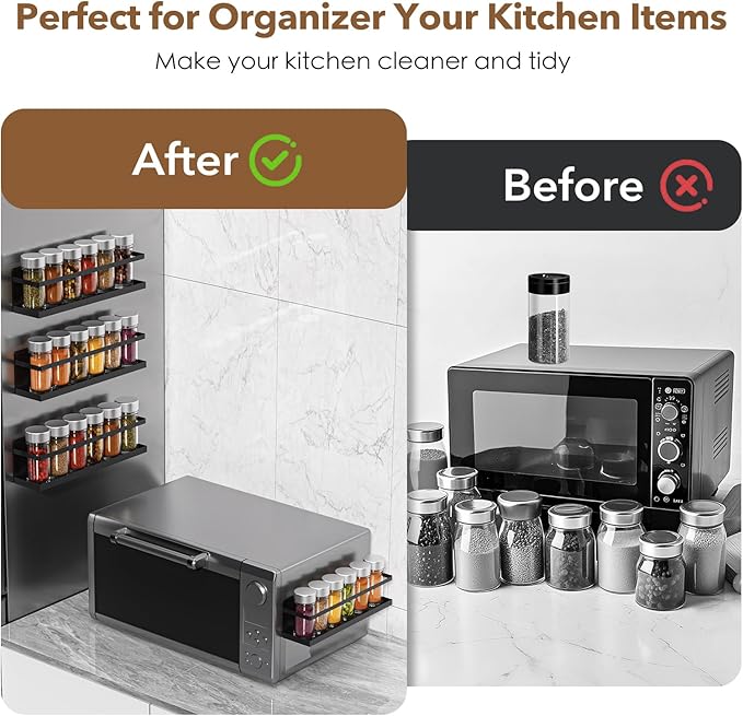 Magnetic Spice Rack for Refrigerator, Magnetic Fridge Shelf for Kitchen Spice Organizer, Spice Rack Wall Mount, Fridge Organizers and Storage (4, Black)