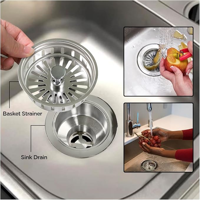Highcraft Heavy Duty Kitchen Sink Drain Assembly 3-1/2 Inch Stainless Steel Strainer Basket & Stopper, Standard Sink Drain