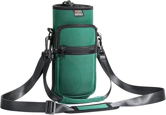 Nuovoware Water Bottle Carrier Bag,25oz/40oz/64oz Bottle Pouch Holder,Adjustable Shoulder Hand Strap 2 Pocket Sling Neoprene Sleeve Sports Accessories for Hiking Travelling Camping