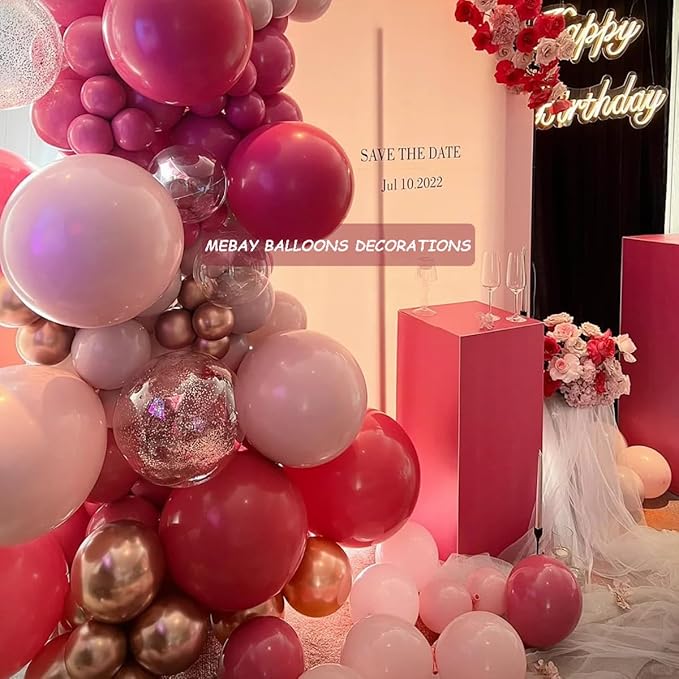 MEBAY Hot Pink Black Rose Gold Balloon Arch Garland Kit, 146 Pcs Rose Red Tender Pink Black Confetti Rose Gold Balloons for Graduation Birthday Party Baby Shower Wedding Decorations