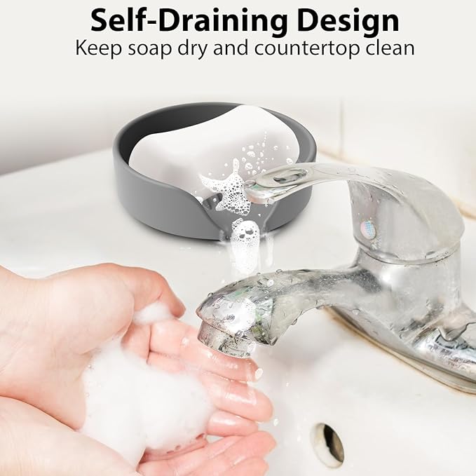 Sponge Holder for Scrub Daddy with Suction Cups and Drain Spout Kitchen Sink Caddy Organizer, Soap Dishes Holder Accessories Rack, Dishwasher Safe - 4.7"x4.7", Dark Gray