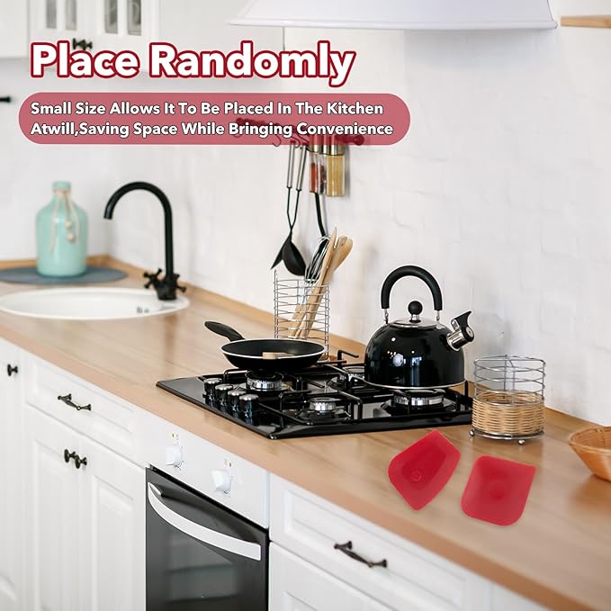 Pan Scraper 5PCS Plastic Scraper Set,Food Scraper Tool for Cast Iron, Pot and Pan Cleaning,Pan Scraper Tool for Cleaning Grease Burnt Food,Scraper Tool Kitchen (5, Red)